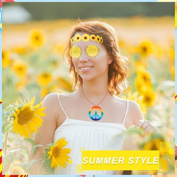 Hippie Costume Set 60s 70s Accessories Necklaces Headbands Sunglasses Party main image 4